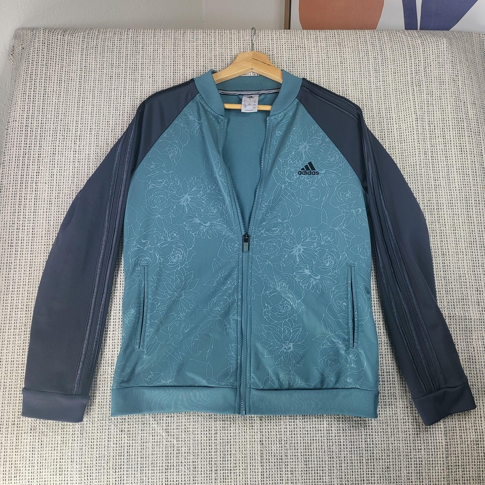 Adidas Jacket Womens Large‎ Floral Track Full Zip Athletic Three Stripes